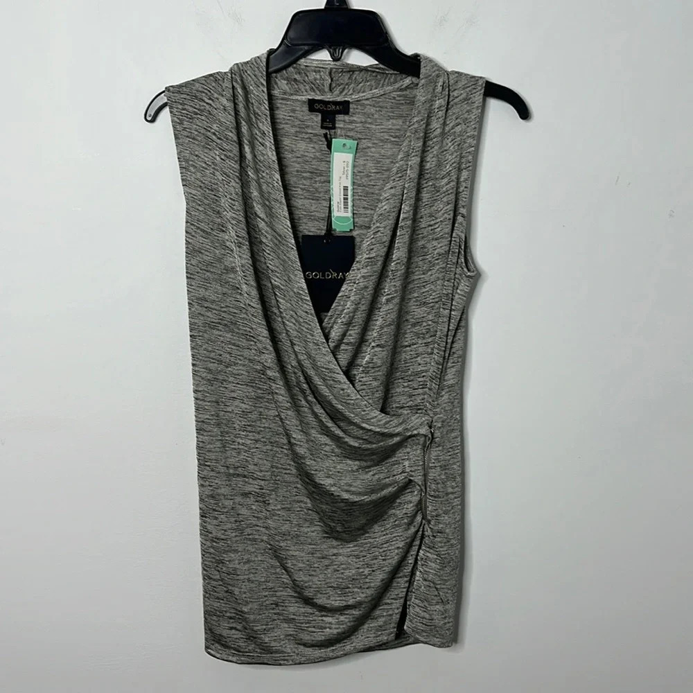 Goldray Stitchfix Eisla Zipper Detail Faux Wrap Top NWT